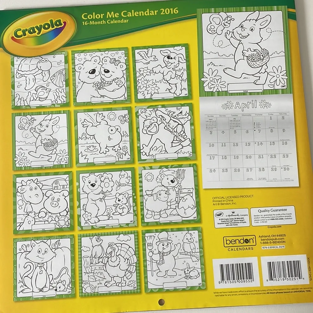 [ Crayola Color Me Calendar • Brand New 16-Month Calendar w/ 12 Coloring Pages ]